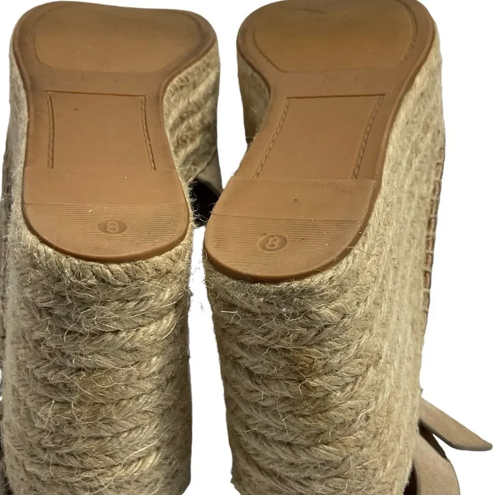 Marc Fisher Landela Tan Leather  D'Orsay Espadrille Wedge Sandals Size 8